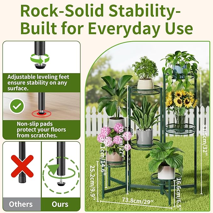 7 Tier Metal Corner Plant Stand Indoor Outdoor, Folding Tall Plant Rack - Image 3