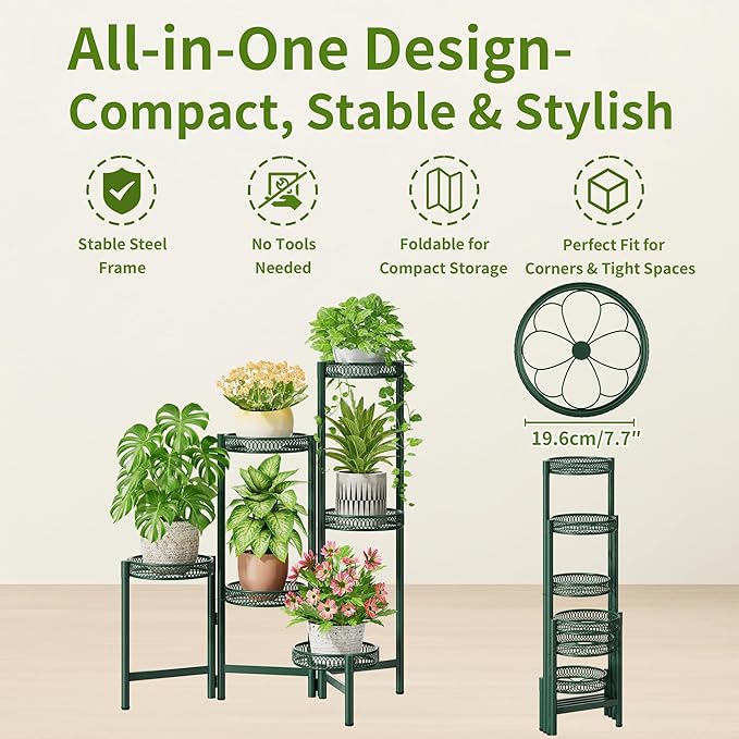 Metal Plant Stands Indoor Outdoor, 6 Tier Plant Stand Corner Plant Shelf - Image 5