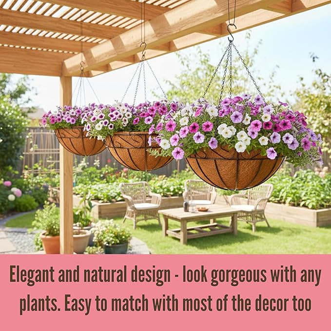LaLaGreen Hanging Planter For Outdoor Extra Large Black Metal Wire Hanging - Image 5