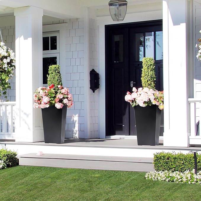 GarveeLife 22.5 in Tall Planters Set of 2, Outdoor＆Indoor Black Planter Pots - Image 4