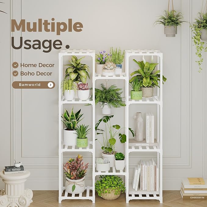 Bamworld White Plant Stand Indoor/Outdoor Ladder Plant Rack, 3 Tiers - Image 3