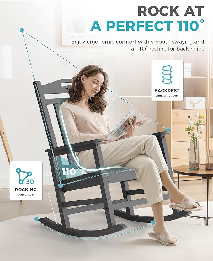 Ciokea Oversized Outdoor Rocking Chairs Set of 3, 380lbs Heavy-Duty Large Patio - Image 5