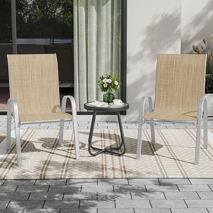UDPATIO Patio Chairs Set of 2, Stackable Silver Outdoor Dining Chairs - Image 2