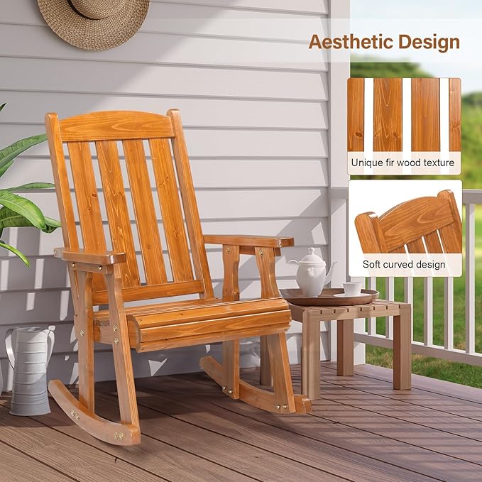 VINGLI Outdoor Rocking Chair Set of 2, Heavy Duty 600 LBS Wooden Rocking Chair - Image 5