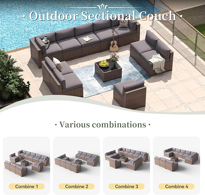 Aoxun 11 Piece Patio Furniture Set Wicker Rattan Patio Conversation Set Outdoor - Image 5