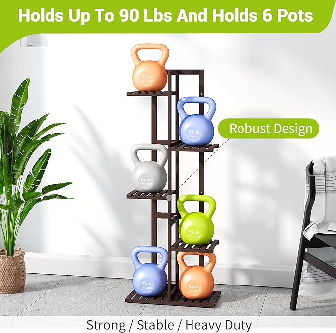 BMOSU Bamboo Plant Stand for Indoor Outdoor Plants Corner Tall Plant Shelf 6 - Image 6