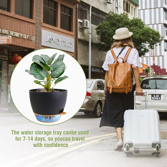 10 inch Self Watering Pots, 2 Pack Plastic Planters - Image 6