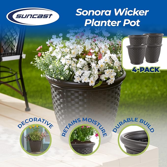 Suncast 4 Pack Sonora 18 Inch Lightweight Durable Plastic Wicker Decorative - Image 2