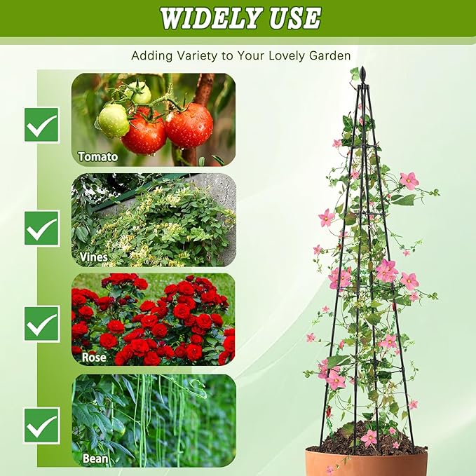 2 Pack Garden Trellis for Climbing Plants Outdoor, 63inch Tall Rustproof Metal - Image 5