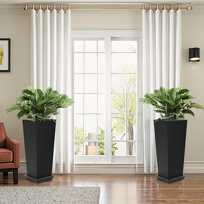 FENCY Set of 2 Tall Planters for Outdoor Plants, 24 Inch Large Tapered Pots - Image 5