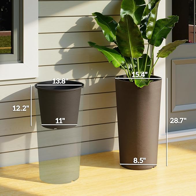 Outsunny 29 Inch Tall Planters for Outdoor Plants, Stackable Large Planters for - Image 3
