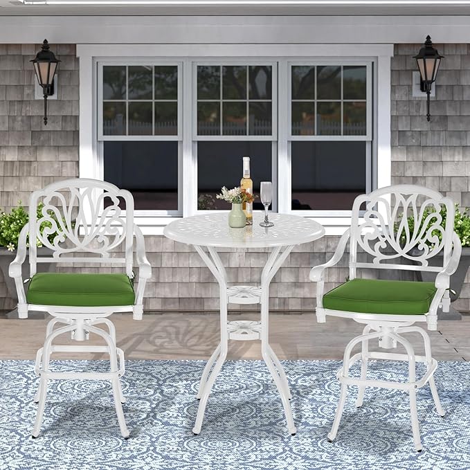 VIVIJASON 3-Piece Patio Swivel Bar Stools Set, All Weather Cast Aluminum - Image 2