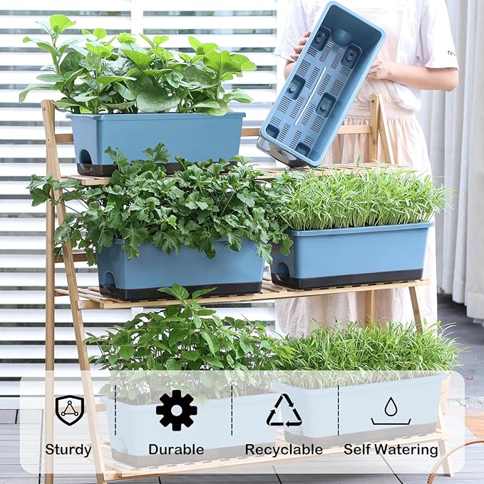 Window Box Planter 8 Pcs, 17 Inches Rectangle Flower Pots - Image 2