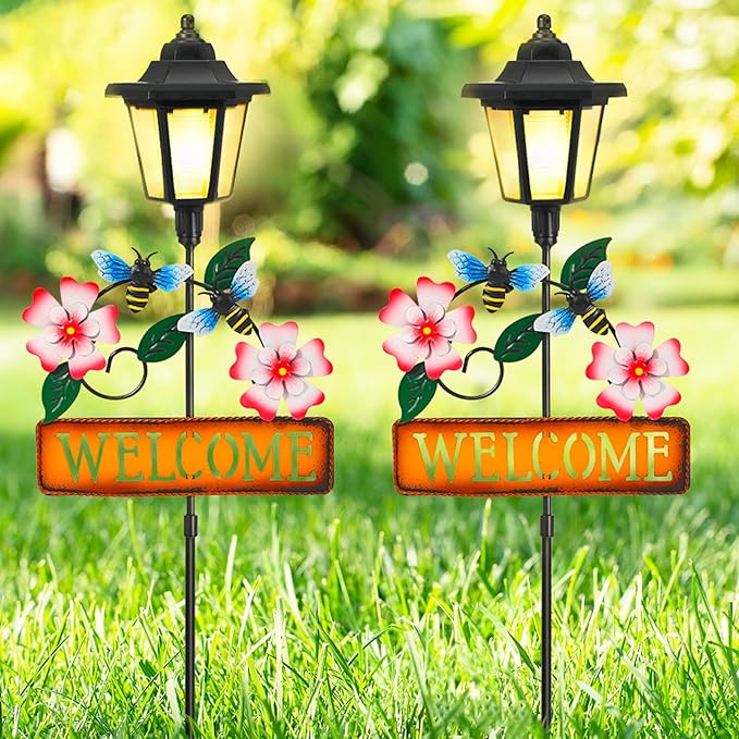 Lewondr Solar Garden Lights Bee, 37.4 Inch Solar Lamp Post Light by Lewondr
