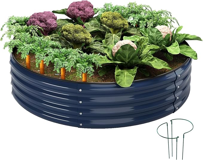 Galvanized Metal Planter Round Raised Garden Bed Kit by ZFHgarden