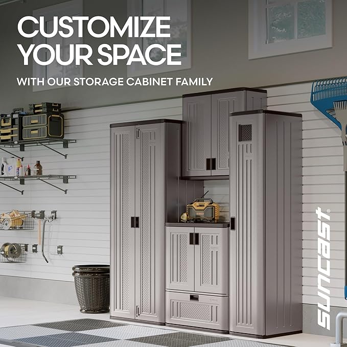 Suncast Tall Storage Cabinet, Platinum Resin Garage Storage Cabinet - Image 6