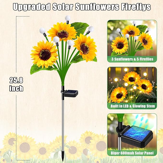 Sunflower Solar Lights Outdoor Garden Decor, Upgraded Solar Sunflowers - Image 4
