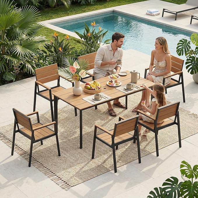 Aluminum Outdoor Dining Set for 6, Patio Table and Chairs Set - Image 2