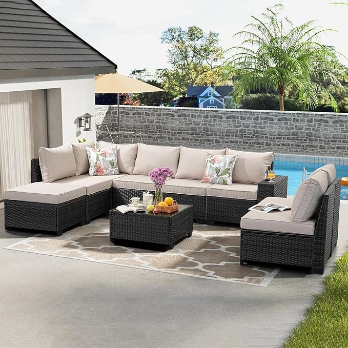 Jing's Villa 9-Piece Patio Furniture Set, All-Weather Outdoor Wicker Sectional - Image 8