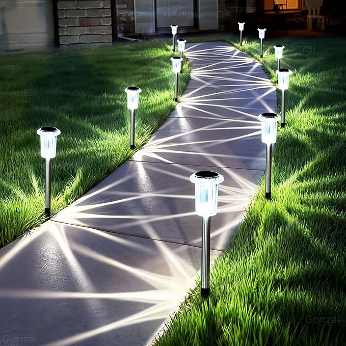 Solar Pathway Lights 10 Pack Christmas Solar Lights Outdoor Waterproof 6000K by Gorrzai