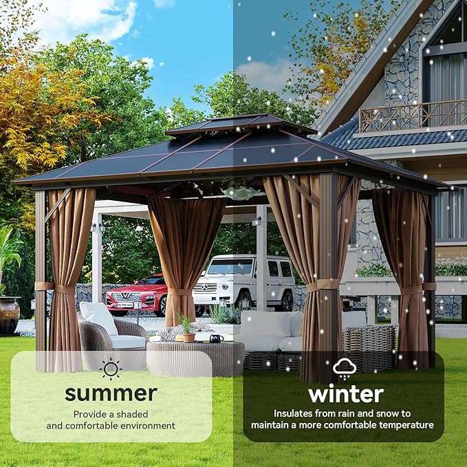 Aoxun 10'x12' Hardtop Gazebo, Aluminum Frame Permanent Pavilion - Image 6