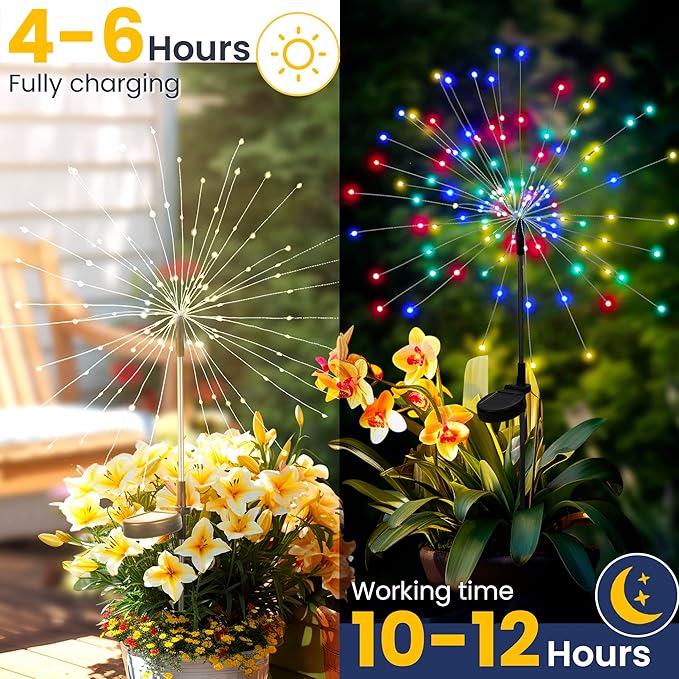 GIGALUMI Garden Decor Outdoor Lights 120LED 2Pack, Solar Garden Lights - Image 2
