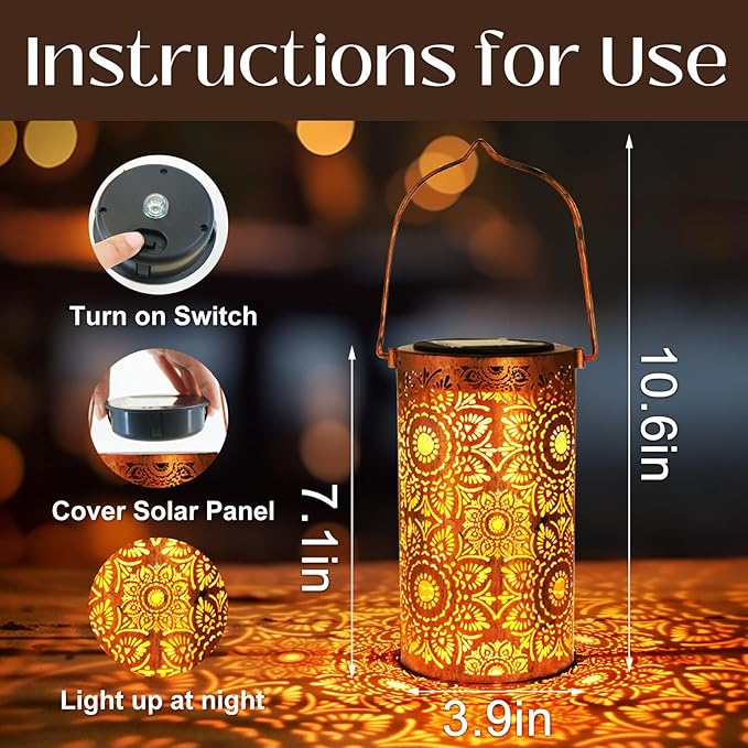 Solar Lanterns Outdoor Hanging Lantern Lights, Sunflower Metal Decor - Image 4