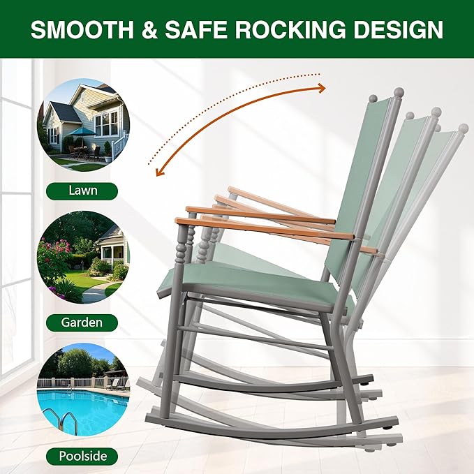 Shintenchi 2 Pcs Outdoor Rocking Chairs Set, Upgraded High Back Patio Rocking - Image 5
