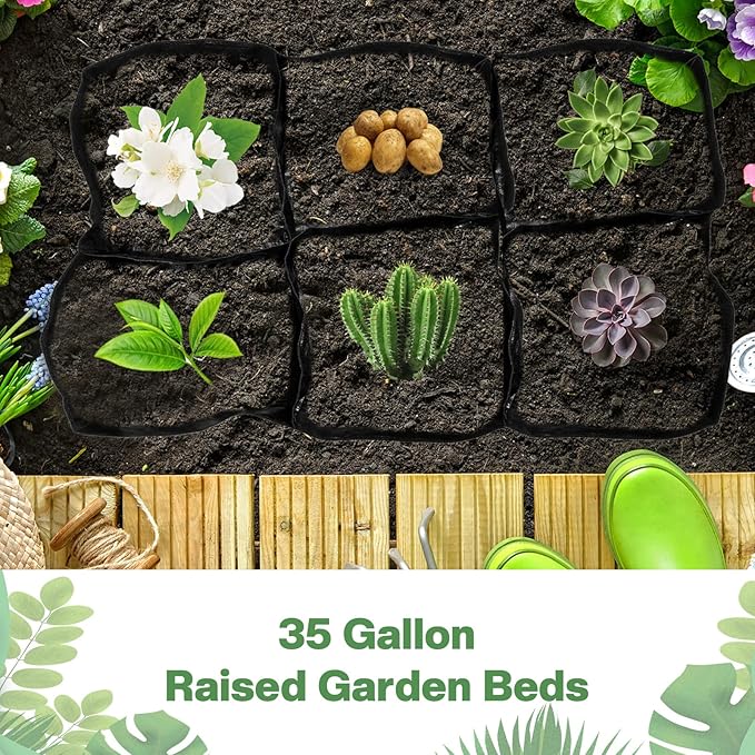 6 Pcs 35 Gallon Fabric Raised Garden Bed Breathable Planting Container Grow Bag - Image 5