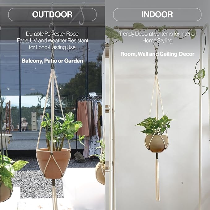 Macrame Plant Hanger Polyester Rope 42 Inch Outdoor Indoor Adjustable Hanging - Image 5