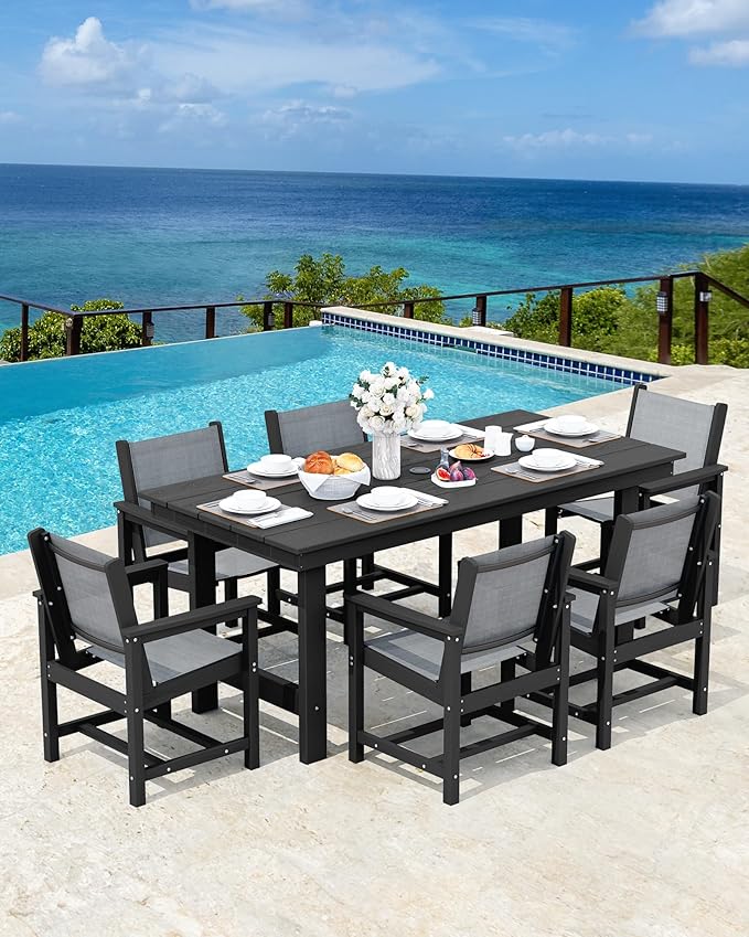 SERWALL Patio Dining Sets for 6, Outdoor HDPE Dining Set - Image 7