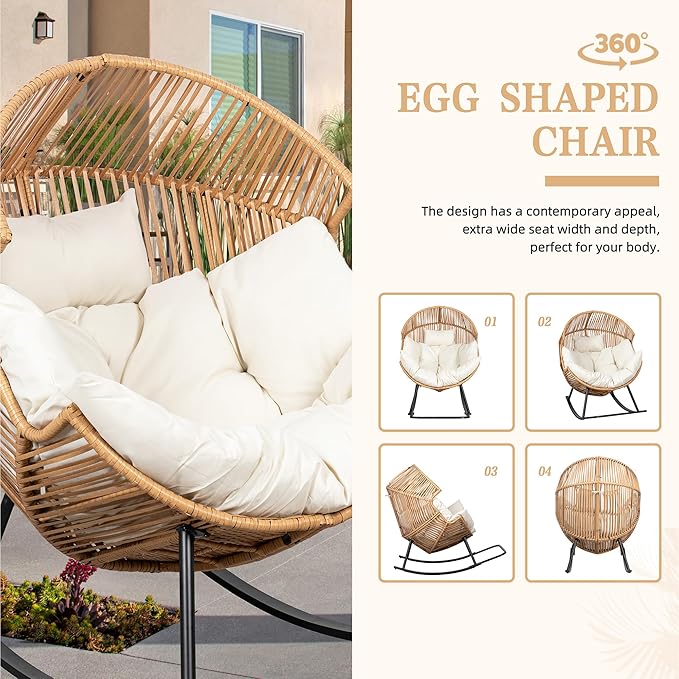 Vongrasig Wicker Rocking Egg Chair PE Rattan - Image 6