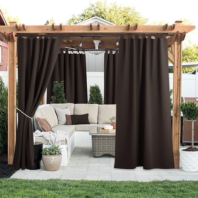 NICETOWN 2 Panels Weatherproof Patio Outdoor Curtains Weighted Blackout - Image 2