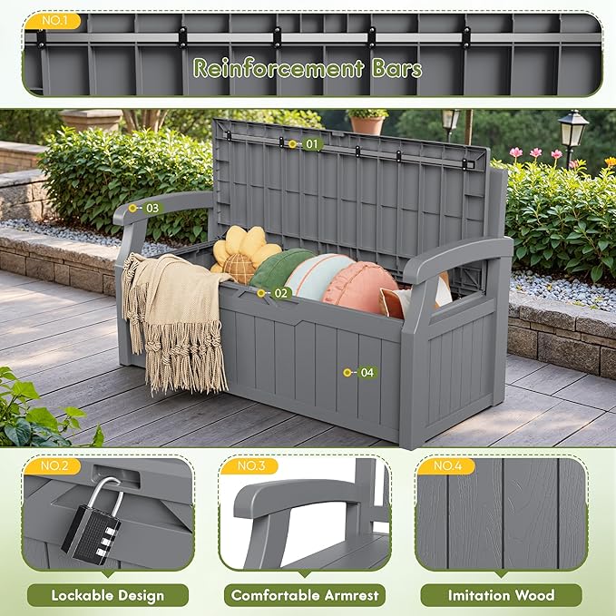 Greesum 80 Gallon Storage Bench Outdoor Deck Box - Image 4
