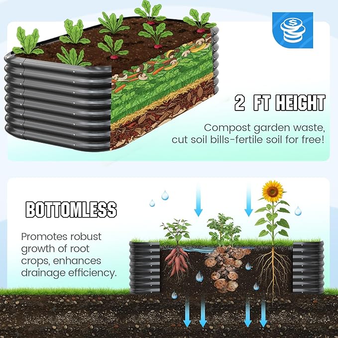 Quictent Galvanized Raised Garden Bed Kit, Strengthened by Crossbar, Dark Gray - Image 5