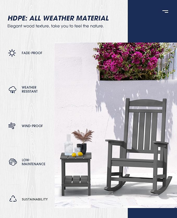 KINGYES HDPE Rocking Chairs Outdoor, Patio Rocking Chairs - Image 7