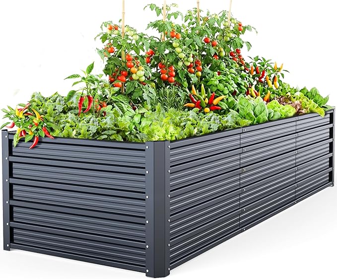 Ohuhu 8x3x1.9FT Metal Raised Garden Bed Outdoor, Reinforced Galvanized Steel by Ohuhu