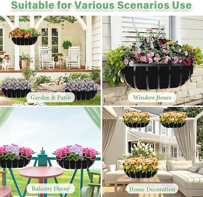 Riare 4 Pack 24 Inch Black Felt Window Box Liners- Fabric Trough Planter Basket - Image 7