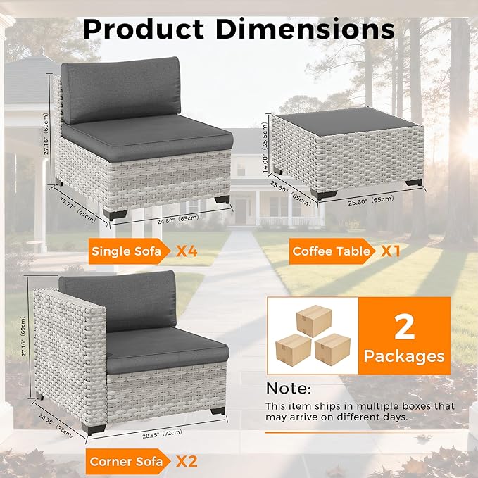 6-Piece Outdoor Patio Furniture Set, All-Weather Wicker Sectional Sofa - Image 5