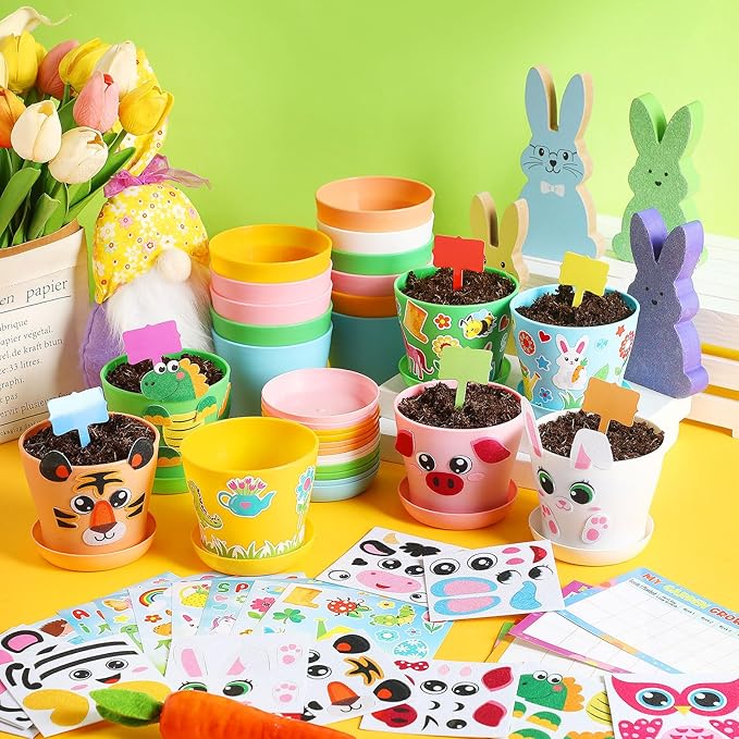 Capoda 24 Sets Garden Flower Pots Crafts Kit DIY Spring Plastic Seedling - Image 5