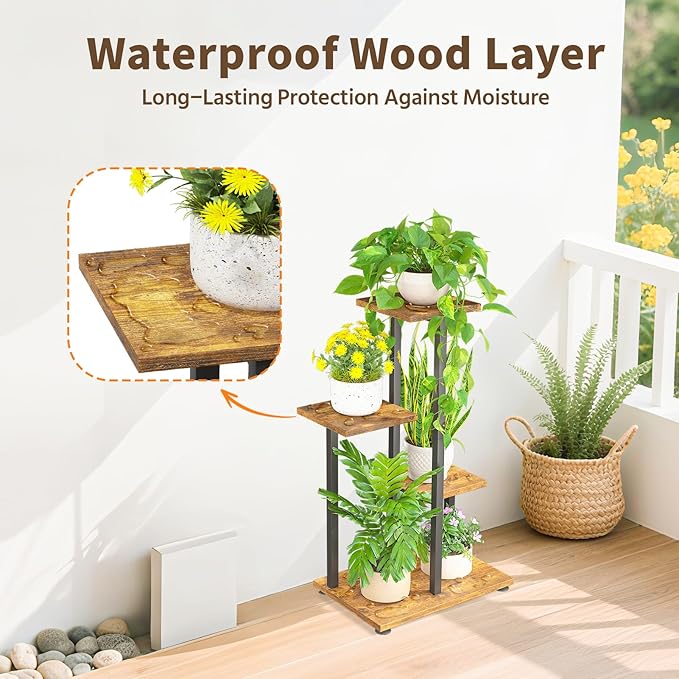 LASZOLA Black 4 Tiered Wood Plant Stand Indoor - Image 5