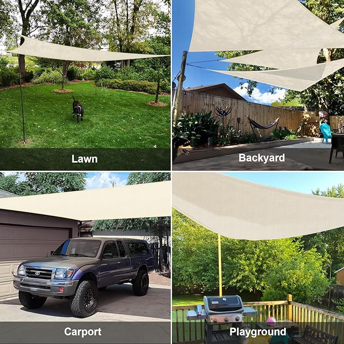 SUNLAX Sun Shade Sail 10' x 10' x 10' Butter Cream Triangle Canopy Sail Shade - Image 8