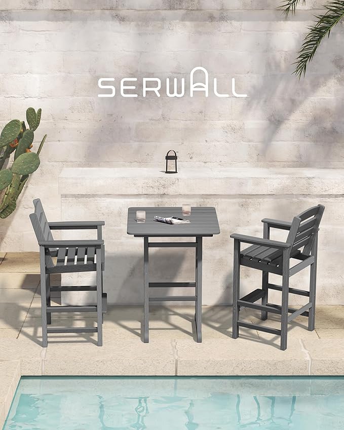 SERWALL Balcony Adirondack Chairs and Table 3 Pieces Set, Adirondack Bar Height - Image 7
