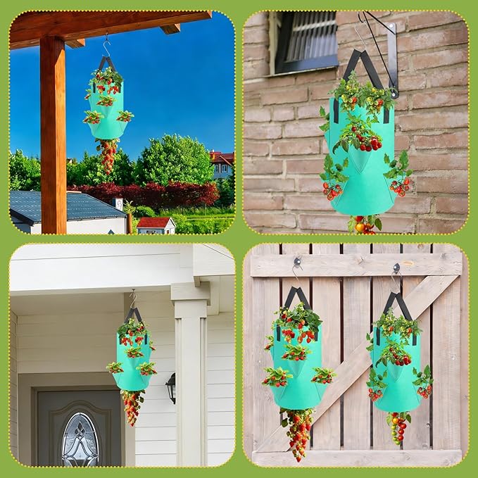 5 Pack Upside Down Strawberry Hanging Planter, 3 Gallon Tomato Hanging Grow Bags - Image 7