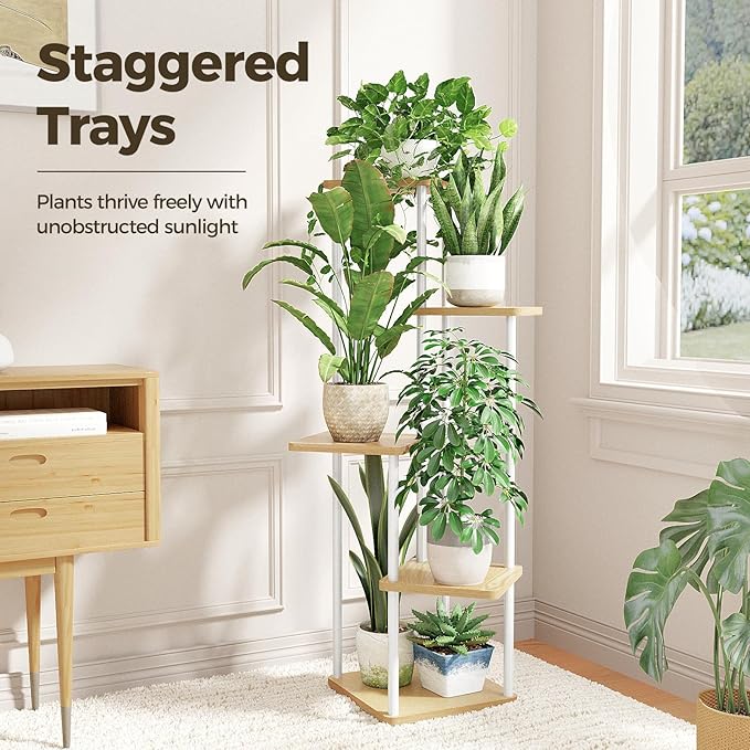 Bamworld White Plant Stand Indoor 5 Tier Plant Shelf - Image 2