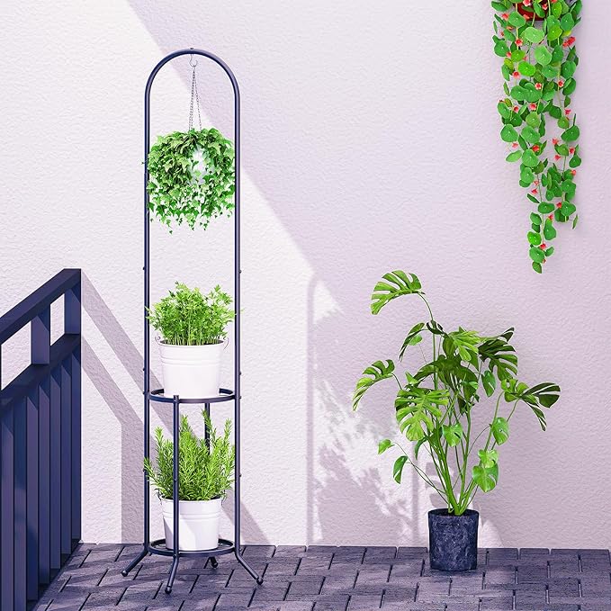 2-tier Hanging Plant Stand Plant Hanger Indoor Outdoor Corner Plant Stands - Image 6