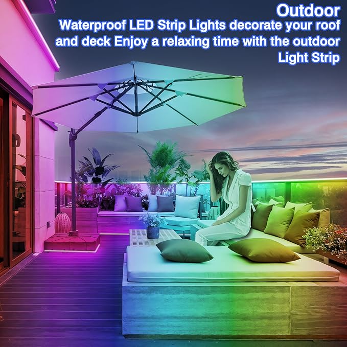 zoegi 200ft Outdoor LED Strip Lights Waterproof, Music Sync RGB IP68 Outside - Image 3