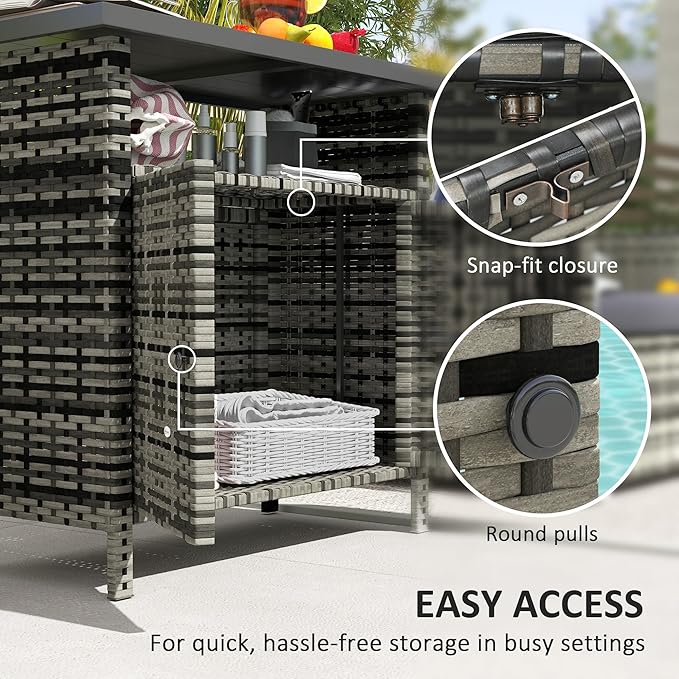 Outsunny Wicker Outdoor Storage Cabinet, Rattan Outdoor Bar Table - Image 5