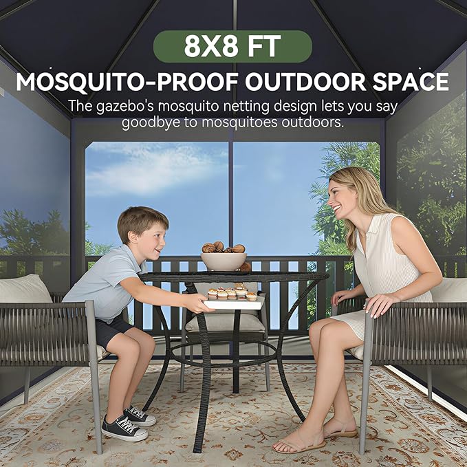 Aoxun Outdoor Gazebo for Patio 8x8 Metal Frame Canopy - Image 3