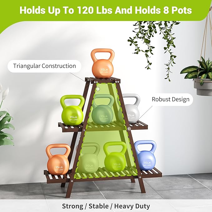 BMOSU Plant Stand Bamboo for Indoor Outdoor Tiered Plant Shelf 8 Potted Flower - Image 6